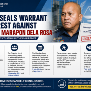 ICC Office of the Prosecutor welcomes unsealing of arrest warrant for Ronald Dela Rosa in the Situation in the Philippines